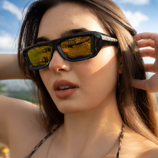 Flywave#Color_Montatura Gloss Black con Lente Gold Mirror